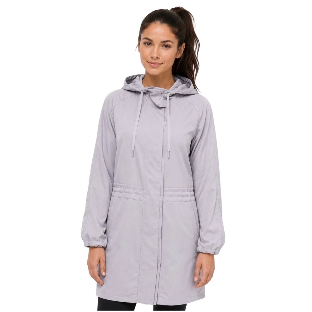 Lululemon Tencel Hooded Parka Jacket Womens 10 Gray Lightweight Adjustable Waist